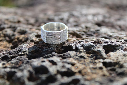 Textured Hexagon Silver Plated Ring