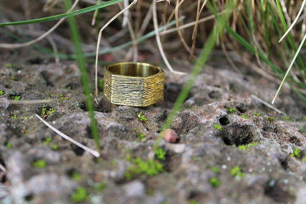 Textured Hexagon Brass Ring