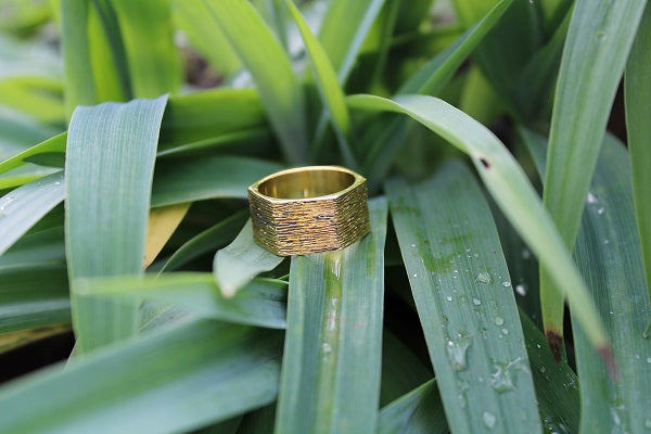 Textured Hexagon Brass Ring