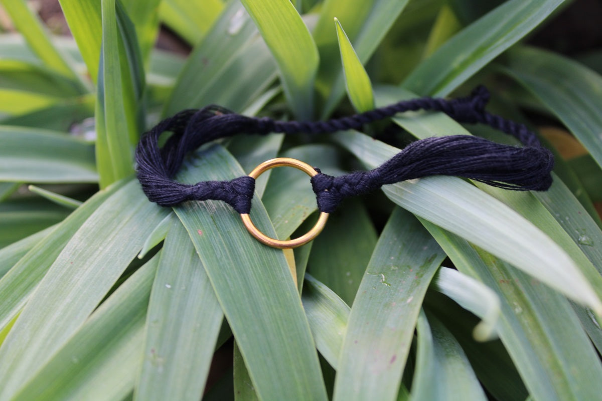 Black and Brass Ring Woven Bracelet